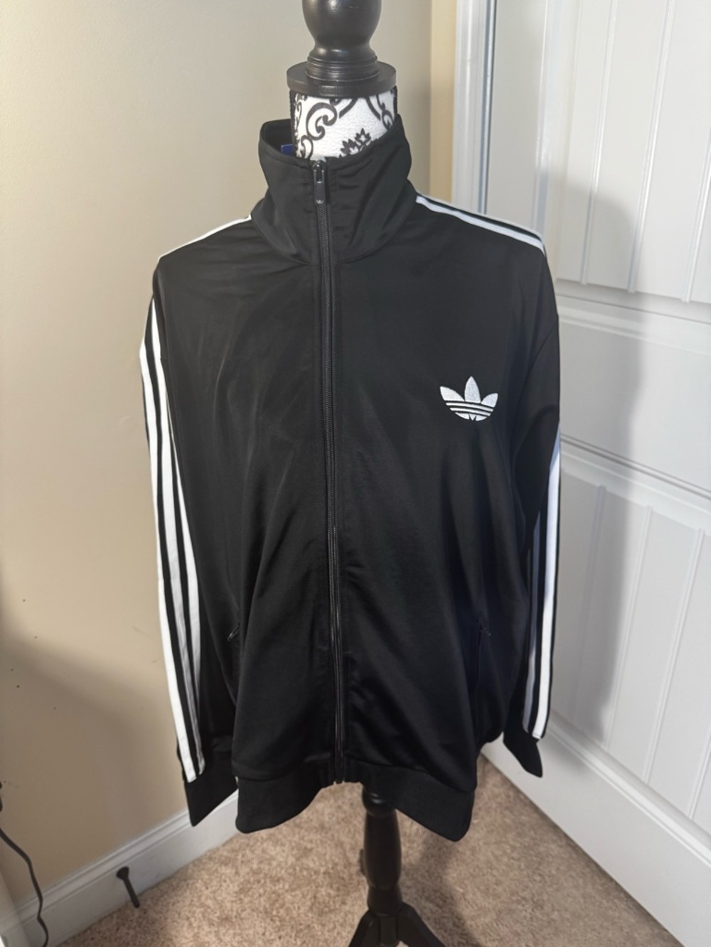 adidas Originals Black Track Bomber Jacket with White Stripes NWT - Picture 4 of 7